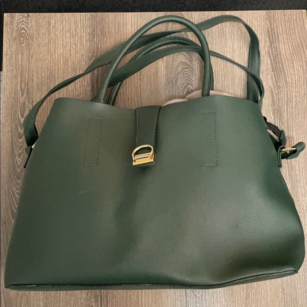 Hunter green shoulder crossbody tote bag